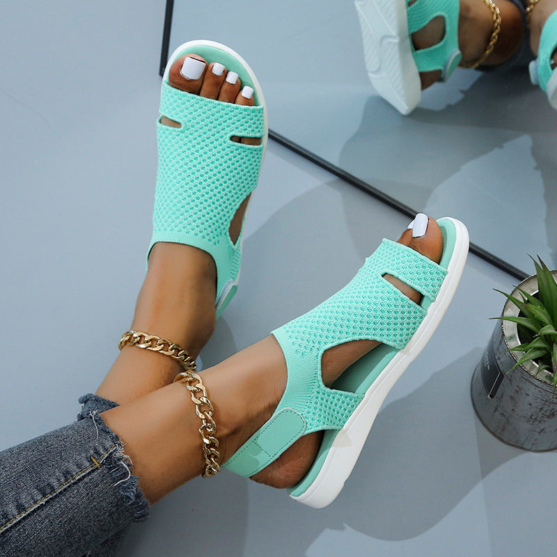 size 11 women flat sandals knit hollow peep toe walking sandals