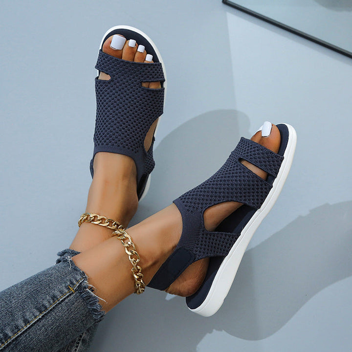 size 11 women flat sandals knit hollow peep toe walking sandals
