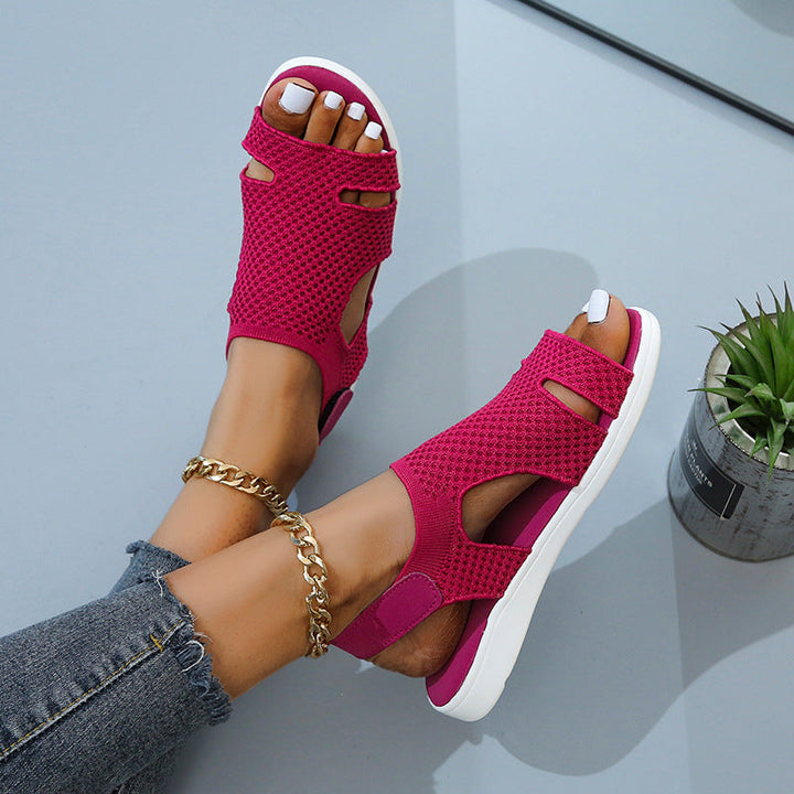 size 11 women flat sandals knit hollow peep toe walking sandals