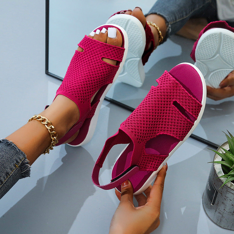 size 11 women flat sandals knit hollow peep toe walking sandals
