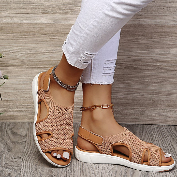 size 11 women flat sandals knit hollow peep toe walking sandals