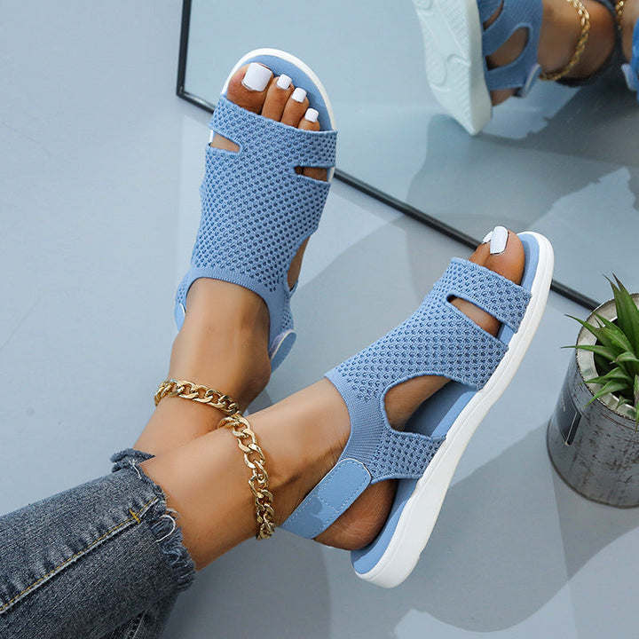 size 11 women flat sandals knit hollow peep toe walking sandals