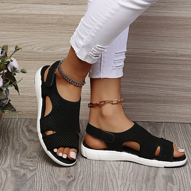 size 11 women flat sandals knit hollow peep toe walking sandals