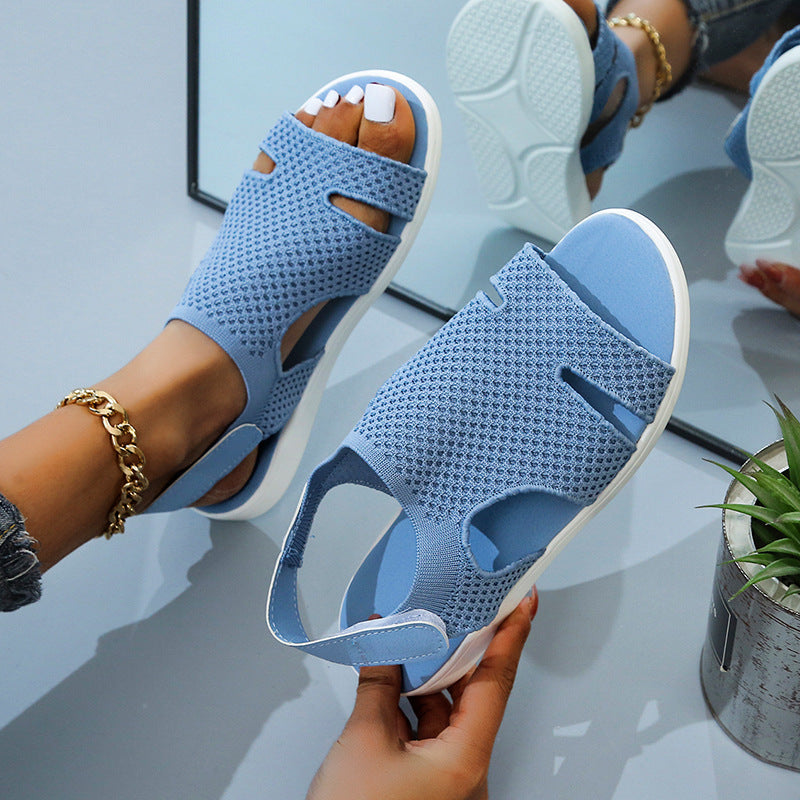 size 11 women flat sandals knit hollow peep toe walking sandals