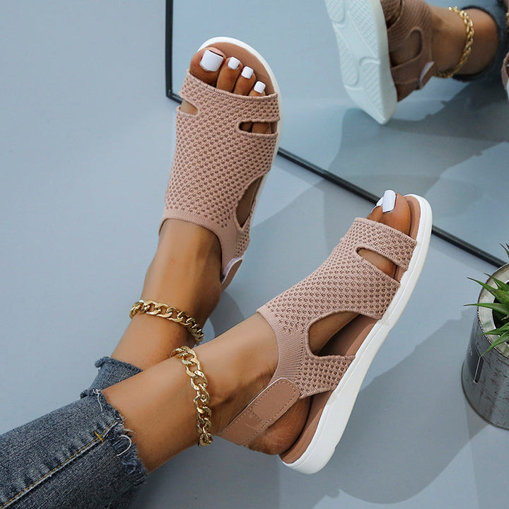 size 11 women flat sandals knit hollow peep toe walking sandals