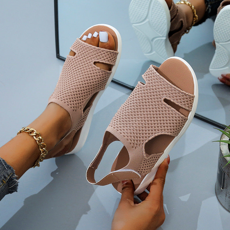size 11 women flat sandals knit hollow peep toe walking sandals