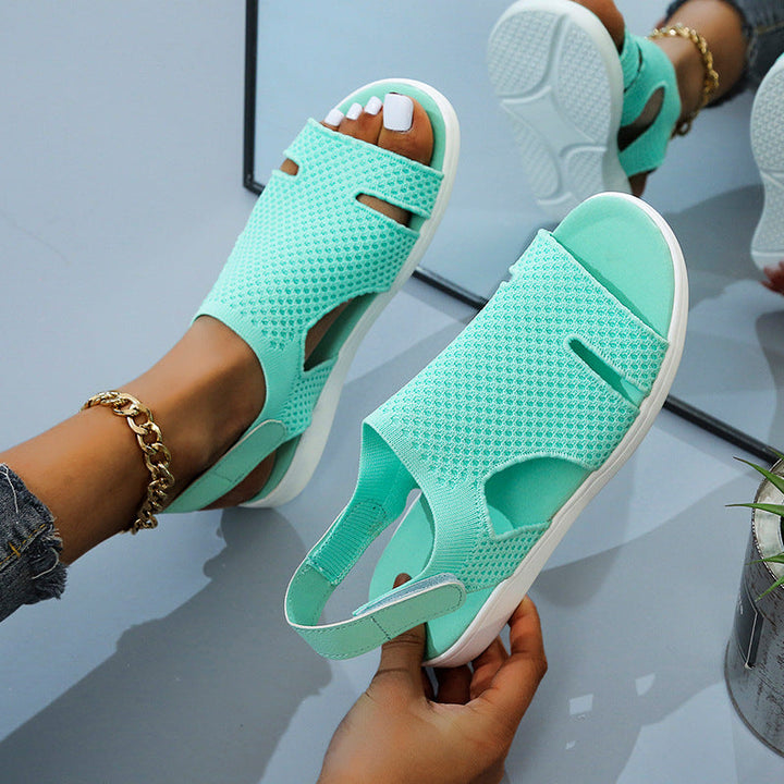 size 11 women flat sandals knit hollow peep toe walking sandals