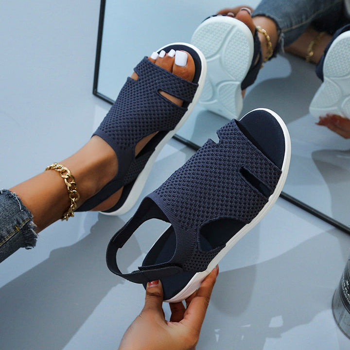 size 11 women flat sandals knit hollow peep toe walking sandals