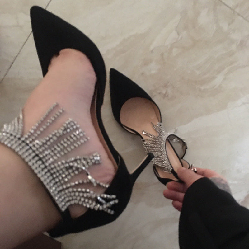size 11.5 women fringe sandal ankle strap pointed toe heel sandal