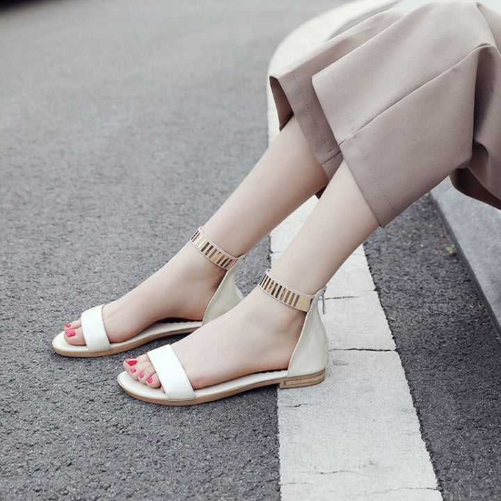 size 12 women flat sandals hollow peep toe low heel sandals