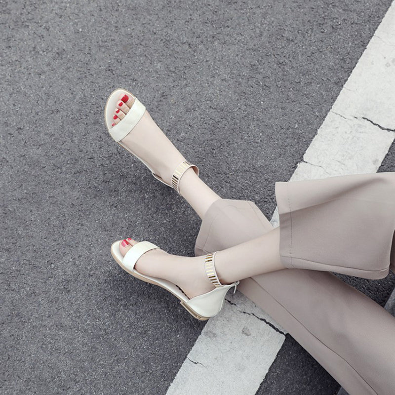 size 12 women flat sandals hollow peep toe low heel sandals