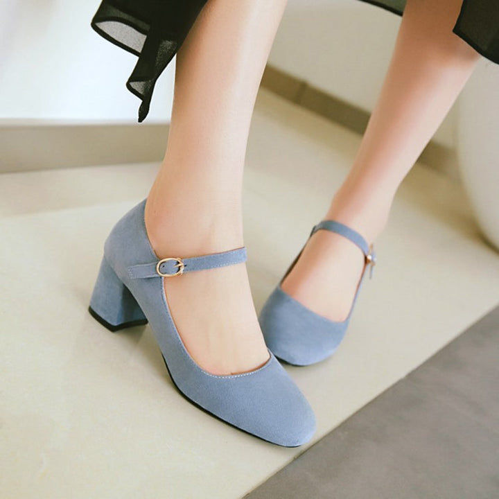 size 11 women heeled loafers suede buckle strap mary jane loafers