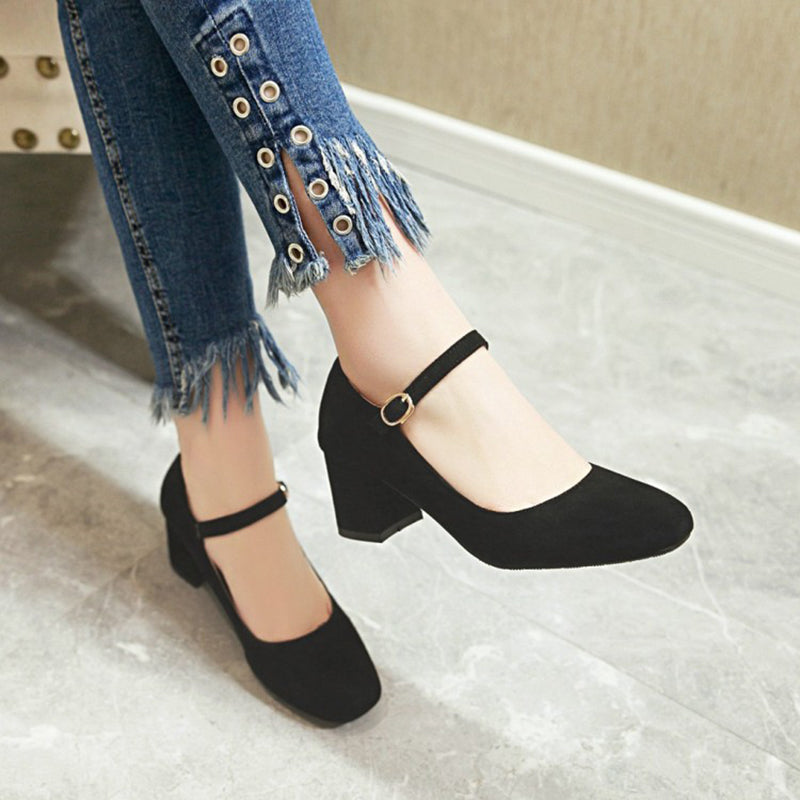 size 11 women heeled loafers suede buckle strap mary jane loafers