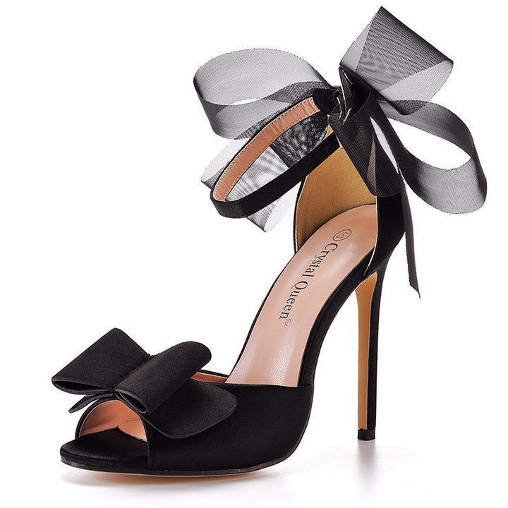 size 12 women heel sandal ankle strap sexy mesh black bow sandals