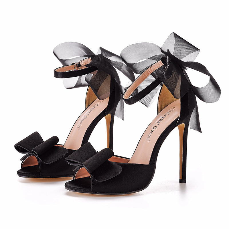 size 12 women heel sandal ankle strap sexy mesh black bow sandals