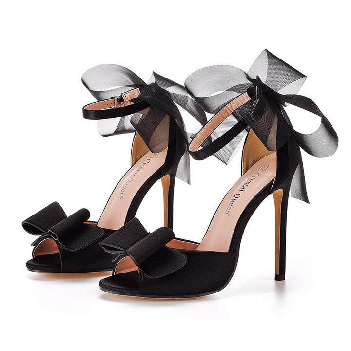 size 12 women heel sandal ankle strap sexy mesh black bow sandals
