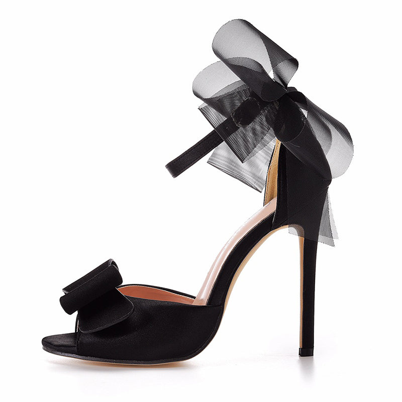 size 12 women heel sandal ankle strap sexy mesh black bow sandals