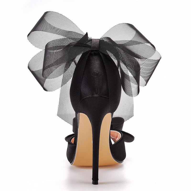 size 12 women heel sandal ankle strap sexy mesh black bow sandals