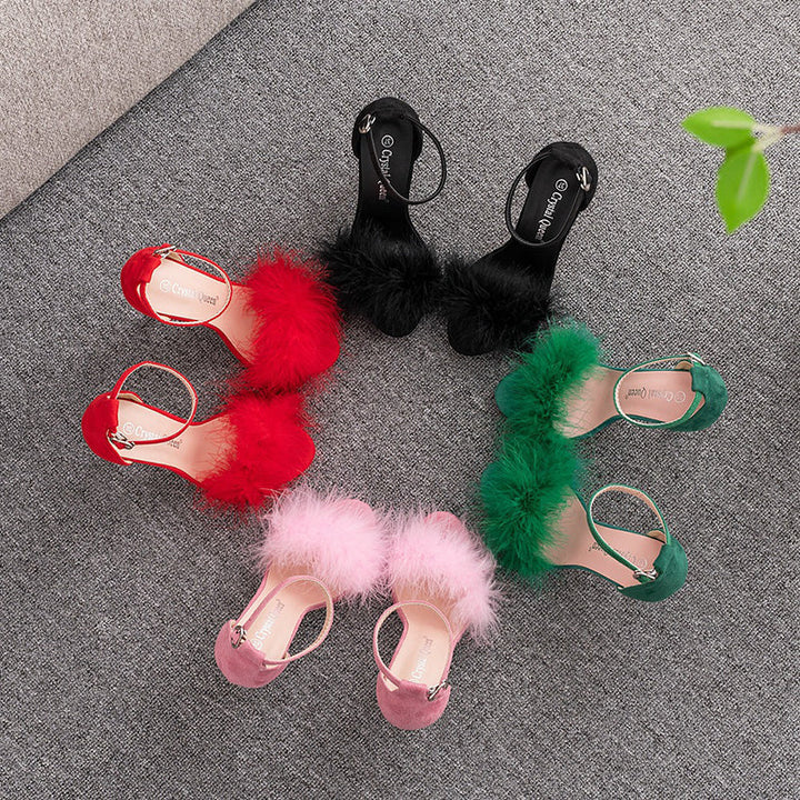 size 12 women heel sandal faux fur stiletto high heel sandals