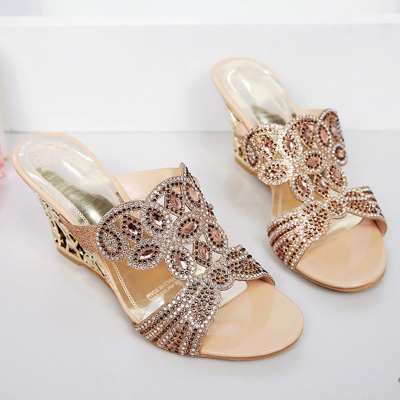 size 11 women wedge sandals rhinestone peep toe slide heel sandal