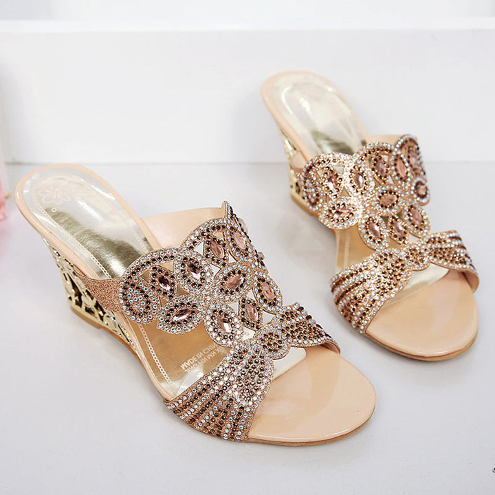 size 11 women wedge sandals rhinestone peep toe slide heel sandal