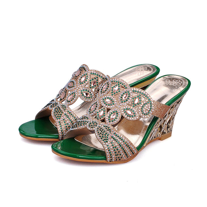 size 11 women wedge sandals rhinestone peep toe slide heel sandal