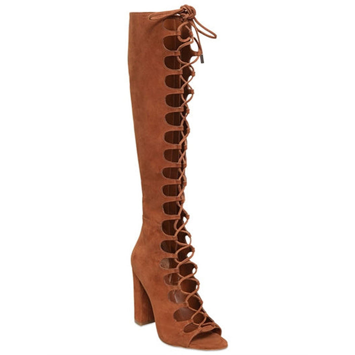 size 12 women boots sandals knee high hollow lace up heel sandal