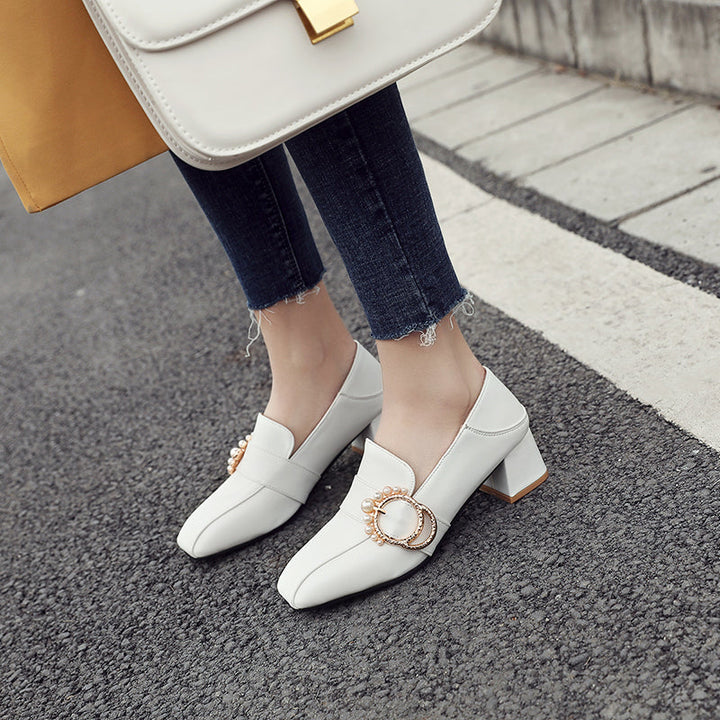 size 12 women heeled loafers rhinestone buckle slip on loafers