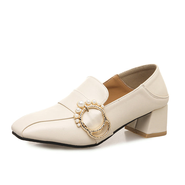 size 12 women heeled loafers rhinestone buckle slip on loafers