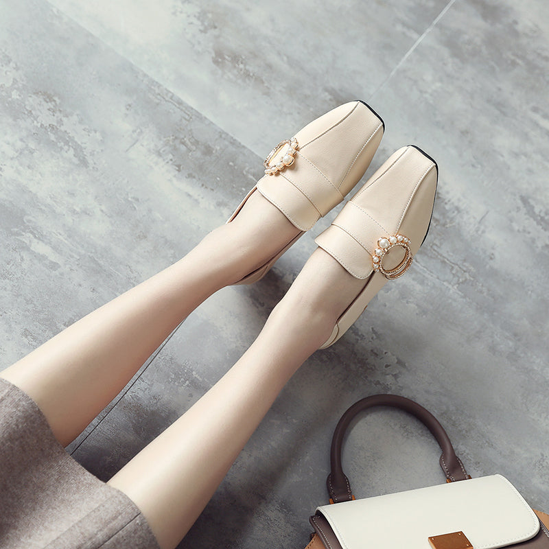 size 12 women heeled loafers rhinestone buckle slip on loafers