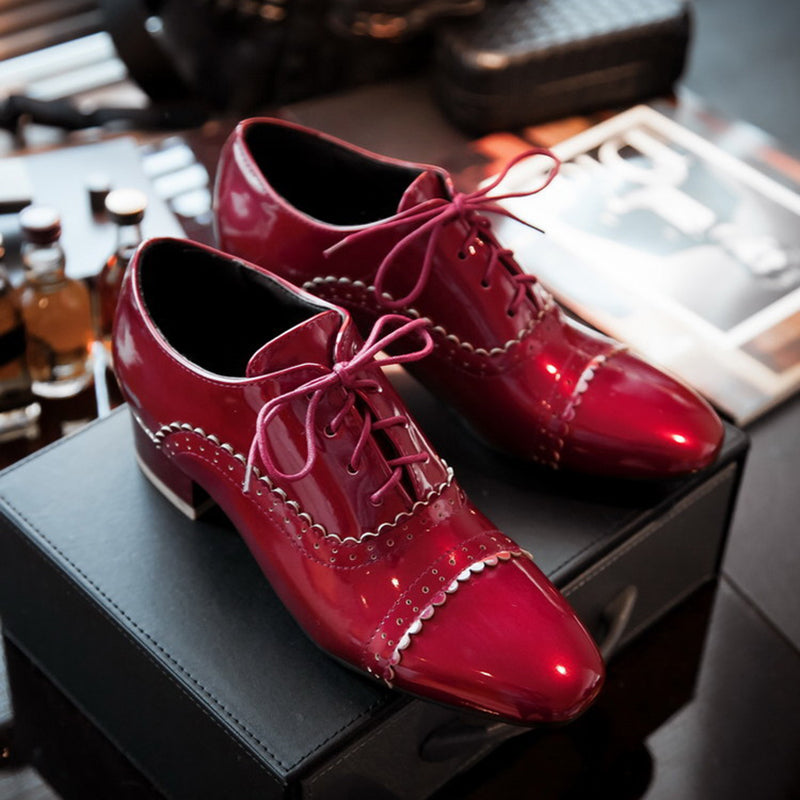 size 12 women loafers square toe lace up patent leather loafers