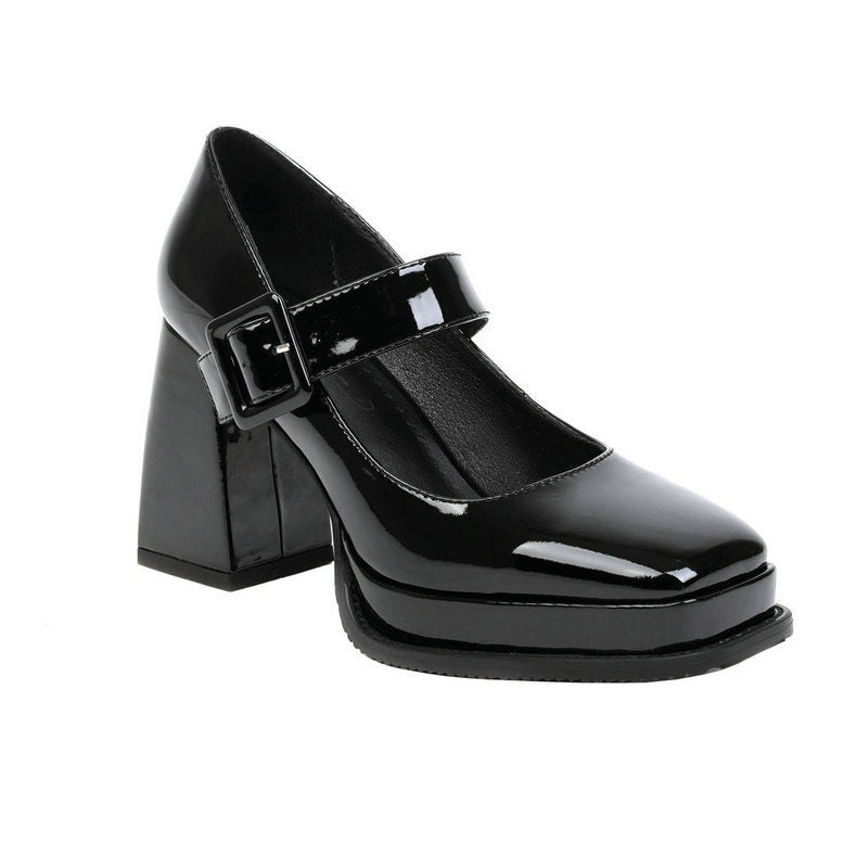 size 12 women platform loafers buckle strap chunky loafers