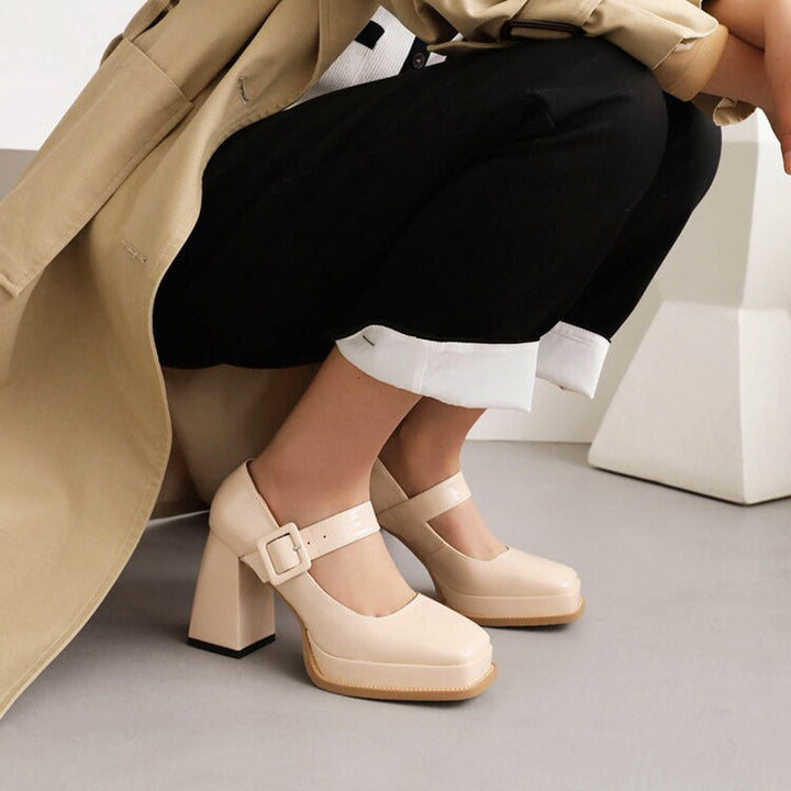 size 12 women platform loafers buckle strap chunky loafers