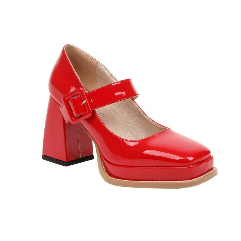 size 12 women platform loafers buckle strap chunky loafers