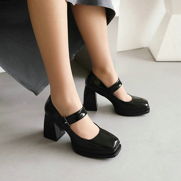 size 12 women platform loafers buckle strap chunky loafers