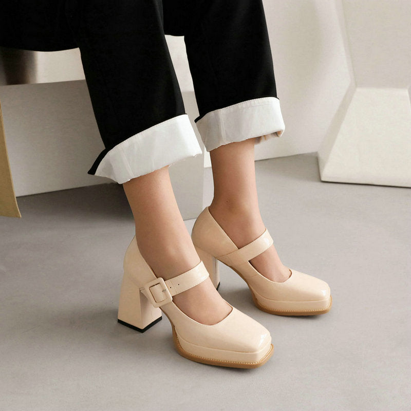 size 12 women platform loafers buckle strap chunky loafers