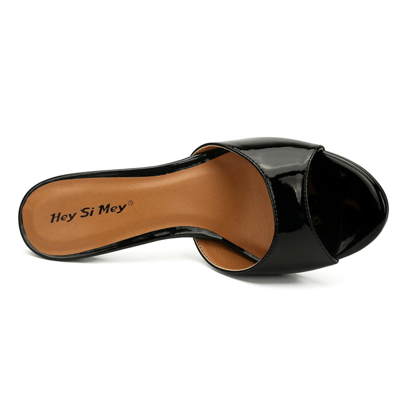 size 13.5 women slide sandals peep toe slip on heel sandal