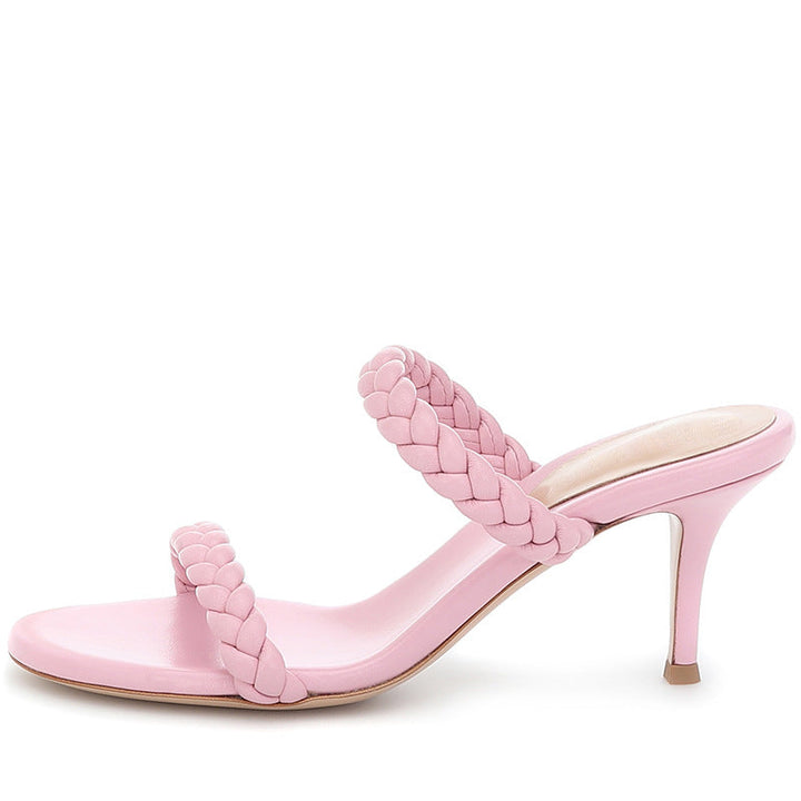 size 12 women slide sandals woven two strap peep toe heel sandal