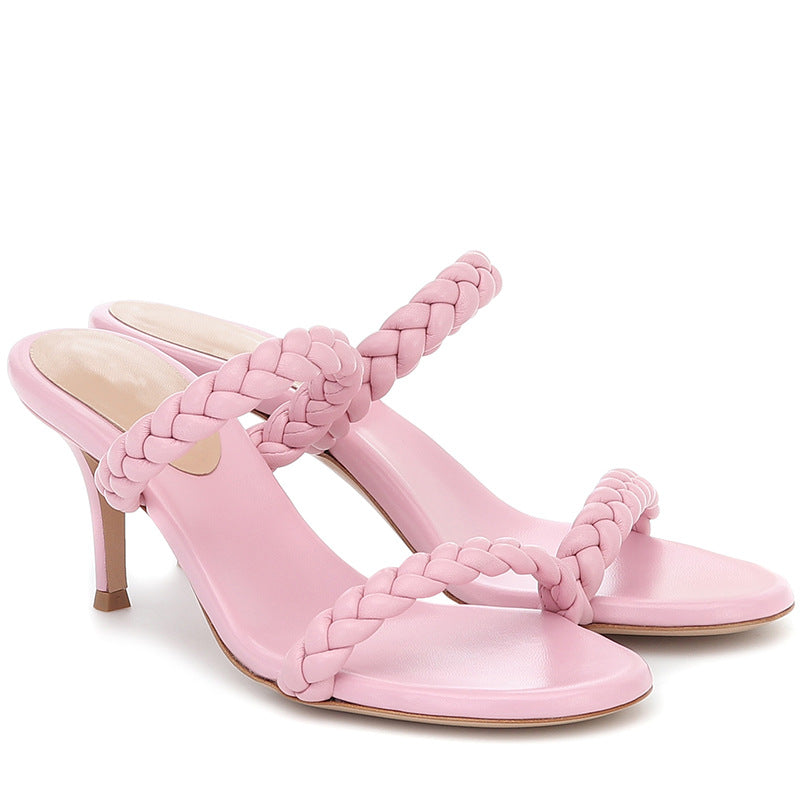 size 12 women slide sandals woven two strap peep toe heel sandal