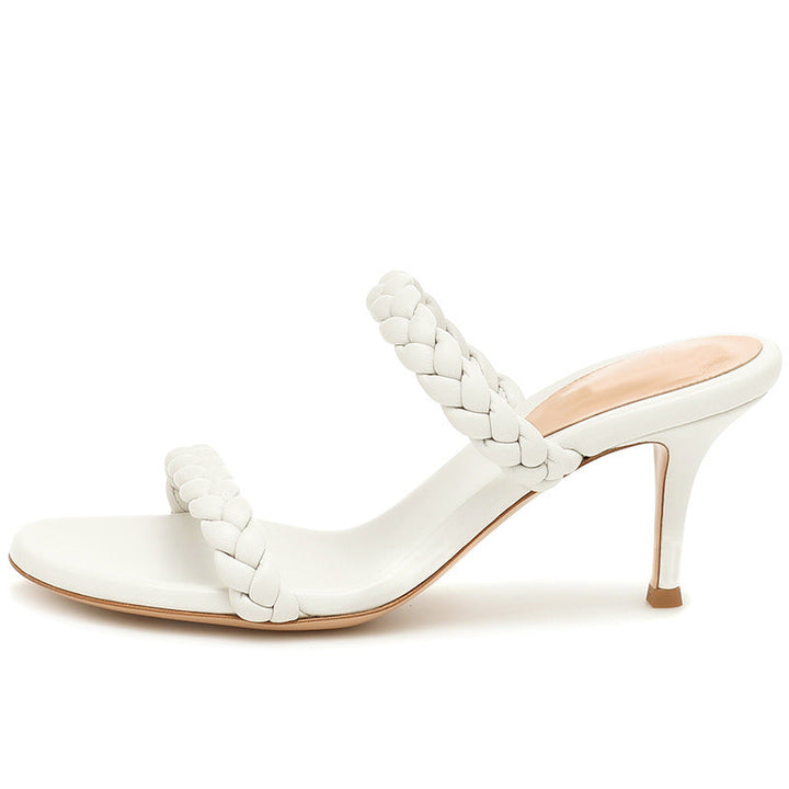 size 12 women slide sandals woven two strap peep toe heel sandal