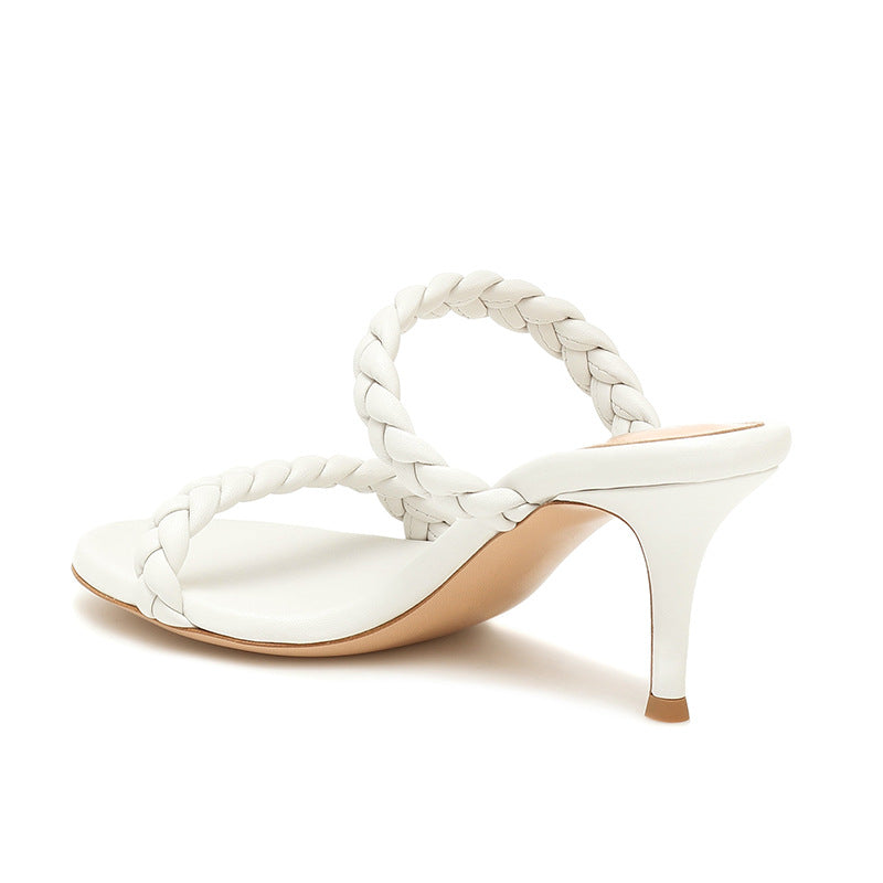 size 12 women slide sandals woven two strap peep toe heel sandal