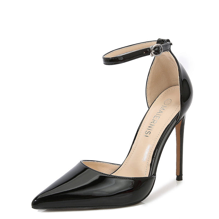 size 12 women stilettos pointed toe side hollow ankle strap heels