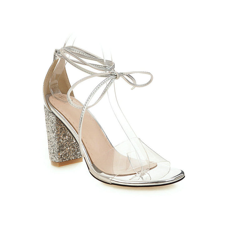 size 13.5 women strappy sandals lace up clear peep toe heel sandals