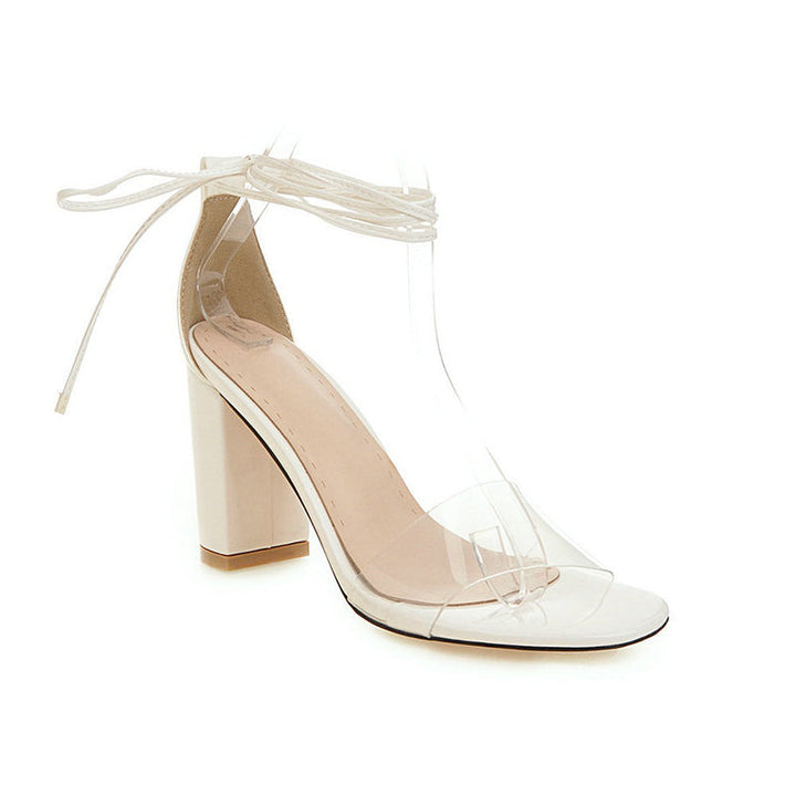 size 13.5 women strappy sandals lace up clear peep toe heel sandals