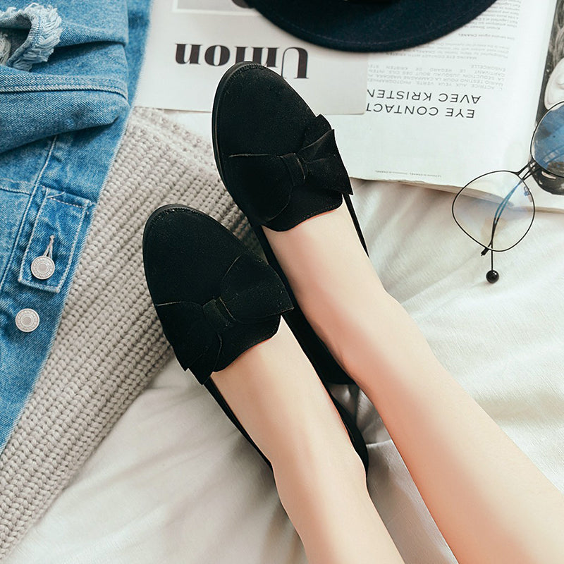 size 12 women suede loafers bowknot medium heel slip on loafers