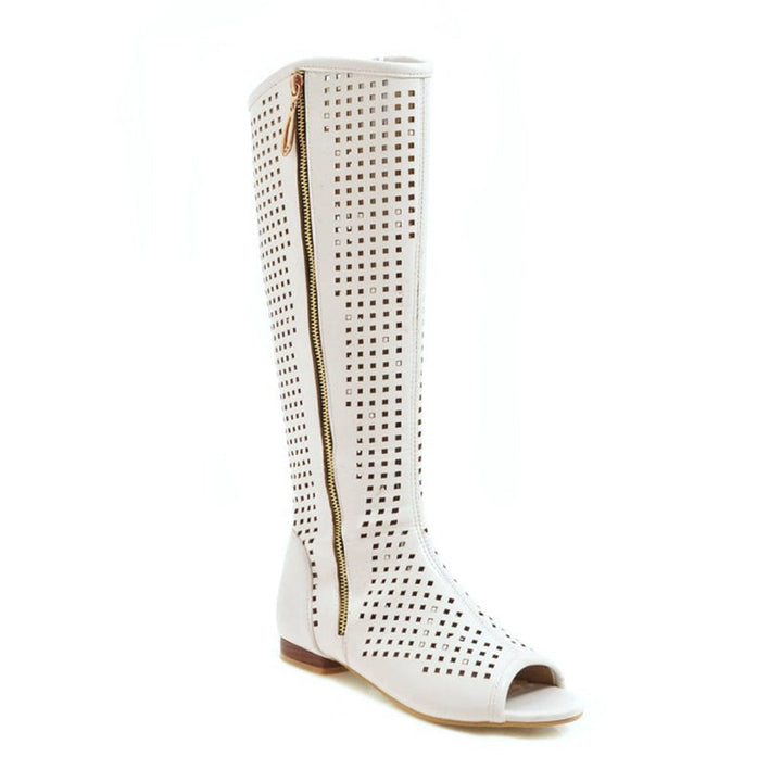 size 13.5 women summer boots hollow peep toe knee high boots