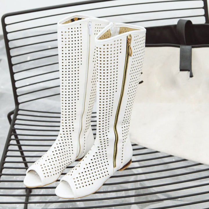 size 13.5 women summer boots hollow peep toe knee high boots