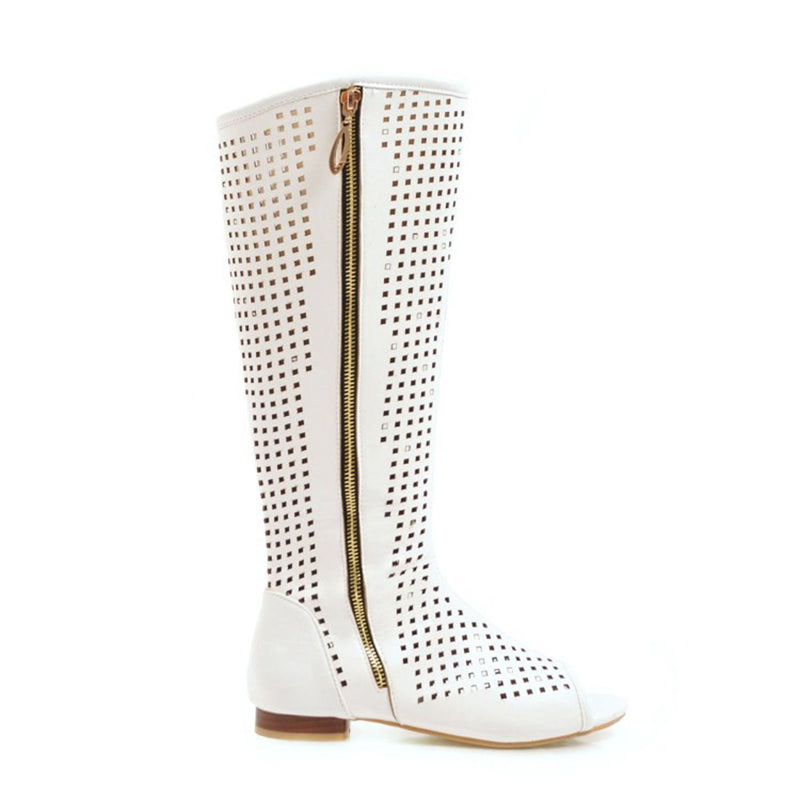 size 13.5 women summer boots hollow peep toe knee high boots