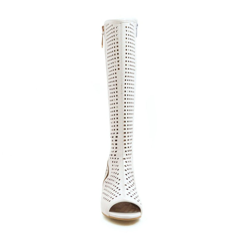 size 13.5 women summer boots hollow peep toe knee high boots