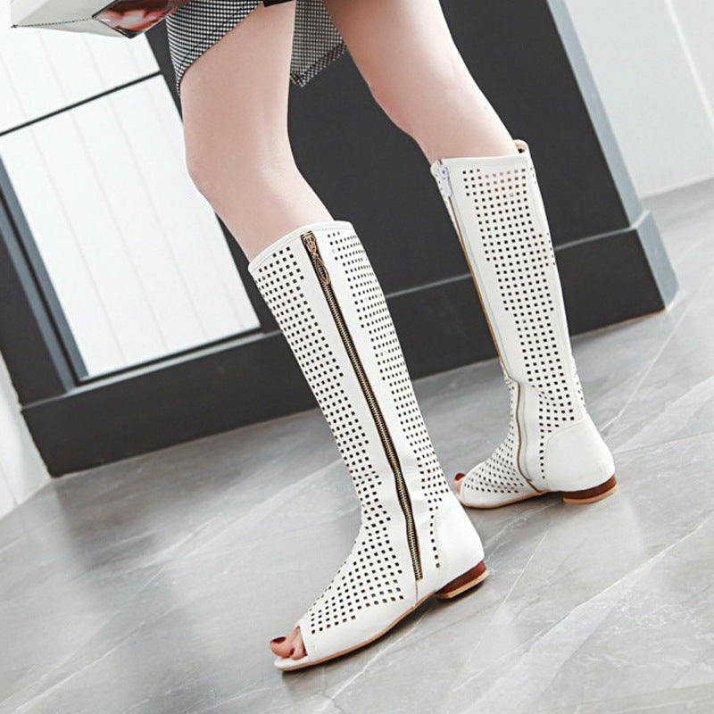 size 13.5 women summer boots hollow peep toe knee high boots